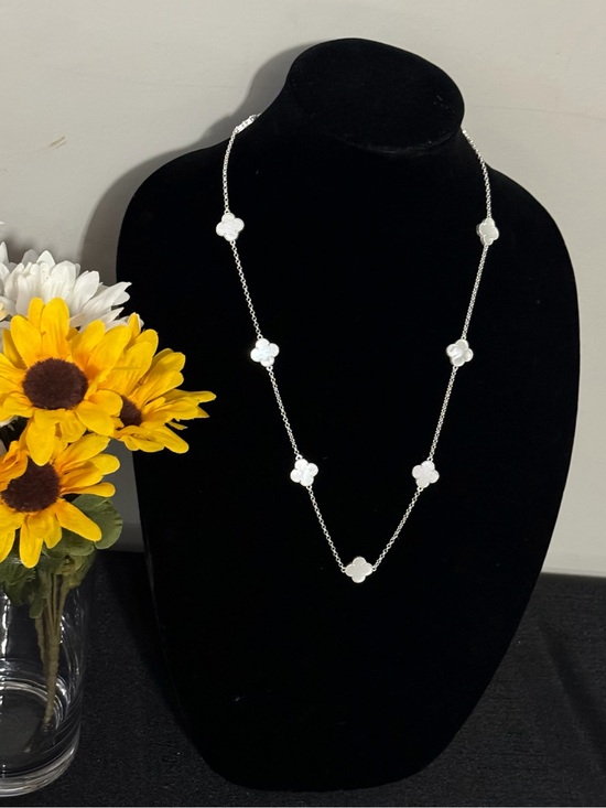 Jewelry - Silver Clover-Accent Long Necklace - White silver sterling 925